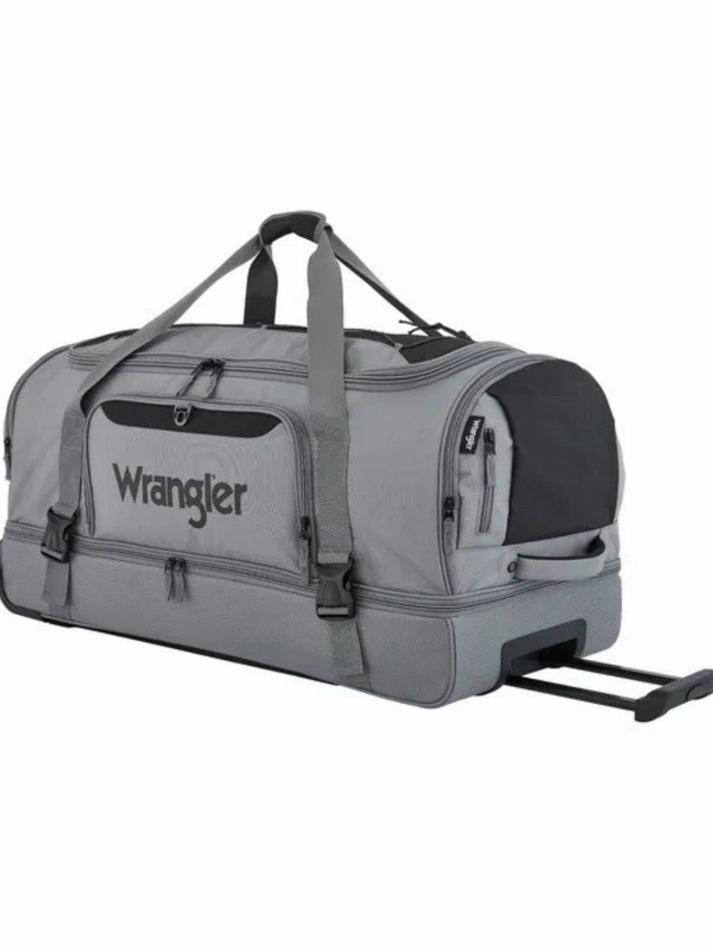 Wrangler Light Gray Rolling Duffel with Telescoping Handle